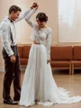 A-Line/Princess Scoop Sweep Train 30D chiffon Wedding Dresses