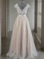 A-Line/Princess V-neck Floor-Length Lace Wedding Dresses With Appliques Lace