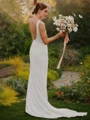 Sheath/Column Jewel Court Train Stretch Crepe Wedding Dresses