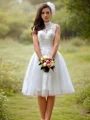 A-Line/Princess High Neck Knee-Length Tulle Wedding Dresses