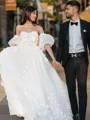 A-Line/Princess Sweetheart Court Train Tulle Wedding Dresses With Appliques Lace