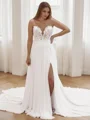 A-Line/Princess Sweetheart Chapel Train Chiffon Wedding Dresses With Leg Slit