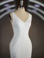 Sheath/Column V-neck Sweep Train Stretch Crepe Wedding Dresses with Ruffles