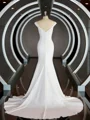 Trumpet/Mermaid V-neck Chapel Train Stretch Crepe Wedding Dresses with Ruffles