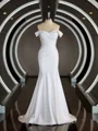 Trumpet/Mermaid Off-the-Shoulder Court Train Stretch Crepe Wedding Dresses with Pleated