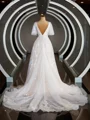 A-Line/Princess V-neck Court Train Tulle Wedding Dresses with Appliques Lace