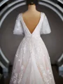 A-Line/Princess V-neck Court Train Tulle Wedding Dresses with Appliques Lace