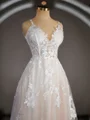 A-Line/Princess V-neck Sweep Train Lace Wedding Dresses with Appliques Lace