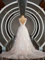A-Line/Princess V-neck Sweep Train Lace Wedding Dresses with Appliques Lace