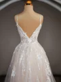 A-Line/Princess V-neck Sweep Train Lace Wedding Dresses with Appliques Lace
