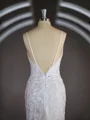 Sheath/Column V-neck Sweep Train Lace Wedding Dresses with Appliques Lace
