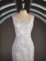 Sheath/Column Straps Sweep Train Lace Wedding Dresses with Appliques Lace