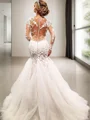 Trumpet/Mermaid V-neck Court Train Tulle Wedding Dresses With Appliques Lace
