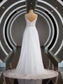 A-Line/Princess V-neck Court Train Chiffon Wedding Dresses with Leg Slit