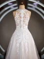 A-Line/Princess V-neck Court Train Tulle Wedding Dresses with Appliques Lace