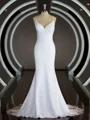 Sheath/Column V-neck Court Train Stretch Crepe Wedding Dresses with Ruffles