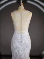 Sheath/Column Scoop Court Train Lace Wedding Dresses with Appliques Lace