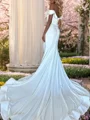 Sheath Off-the-Shoulder Pleated Cathedral Train Corset Wedding Dress