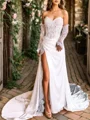 Sheath Sweetheart Long Sleeves Appliques Lace Chapel Train Corset Wedding Dress