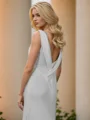 Sheath V-neck Pleated Sweep Train Charmeuse Wedding Dress