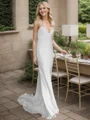 Sheath V-neck Pleated Sweep Train Charmeuse Wedding Dress
