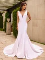 Sheath V-neck Chapel Train Stretch Crepe Wedding Dress