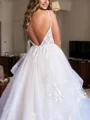 A-line V-neck Appliques Lace Floor-Length Tulle Wedding Dress