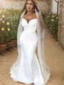 Sheath Sweetheart Pleated Sweep Train Satin Wedding Dress