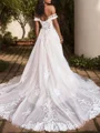 A-line Off-the-Shoulder Appliques Lace Chapel Train Tulle Corset Wedding Dress