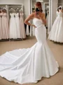 Mermaid Straight Pleated Chapel Train Satin Wedding Dress