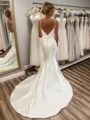 Sheath V-neck Pleated Chapel Train Satin Wedding Dress