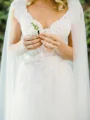 A-Line/Princess V-neck Sweep Train Tulle Wedding Dresses With Bow