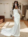 Sheath Off-the-Shoulder Long Sleeves Appliques Lace Court Train Wedding Dress