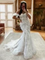 Mermaid Off-the-Shoulder Appliques Lace Court Train Tulle Corset Wedding Dress