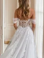 A-line Sweetheart Appliques Lace Chapel Train Tulle Corset Convertible Wedding Dress