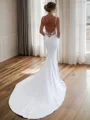 Sheath V-neck Appliques Lace Chapel Train Stretch Crepe Wedding Dress