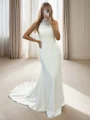Sheath Halter Court Train Stretch Crepe Wedding Dress