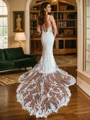 Sheath V-neck Appliques Lace Cathedral Train Stretch Crepe Wedding Dress