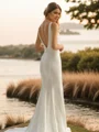 Sheath V-neck Court Train Stretch Crepe Wedding Dress