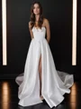 A-line Straight Chapel Train Satin Corset Wedding Dress