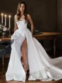 A-line Straight Chapel Train Satin Corset Wedding Dress
