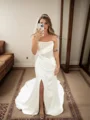 Sheath Straight Pleated Cathedral Train Corset Wedding Dress