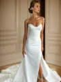 Sheath Sweetheart Pleated Chapel Train Satin Corset Wedding Dress