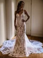 Sheath V-neck Appliques Lace Cathedral Train Lace Wedding Dress