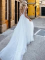 A-line V-neck Appliques Lace Cathedral Train Tulle Wedding Dress