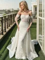 Sheath Spaghetti Straps Long Sleeves Appliques Lace Chapel Train Tulle Wedding Dress