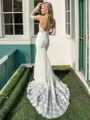 Sheath Spaghetti Straps Long Sleeves Appliques Lace Chapel Train Tulle Wedding Dress