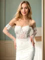 Sheath Spaghetti Straps Long Sleeves Appliques Lace Chapel Train Tulle Wedding Dress