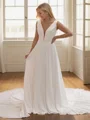 A-line V-neck Appliques Lace Chapel Train Chiffon Wedding Dress
