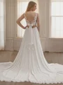 A-line V-neck Appliques Lace Chapel Train Chiffon Wedding Dress